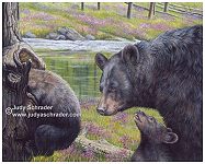 Wildlife Painting of Black bear and Cubs by Judy Schrader