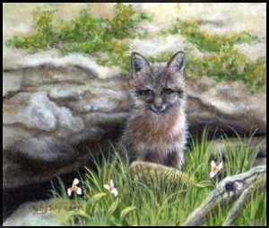 Original Miniature Painting of a Fox Kit by Judy Schrader